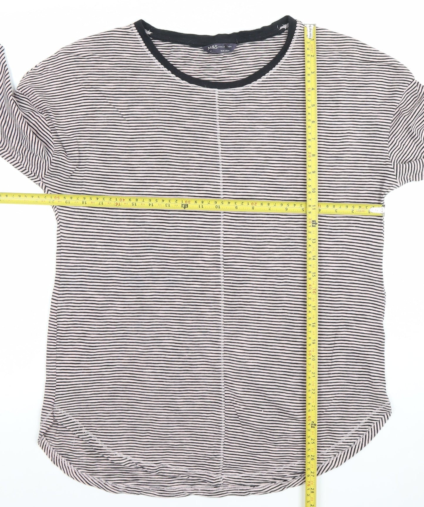Marks and Spencer Womens Black Stripe Cotton Long Sleeve T-Shirt Size 10