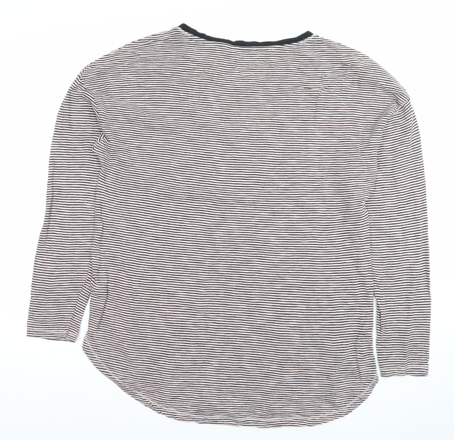 Marks and Spencer Womens Black Stripe Cotton Long Sleeve T-Shirt Size 10