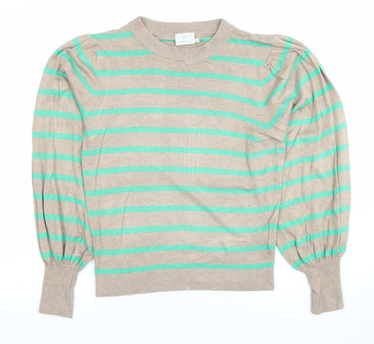 Kaffe Women Beige Striped Knit Pullover Jumper XS