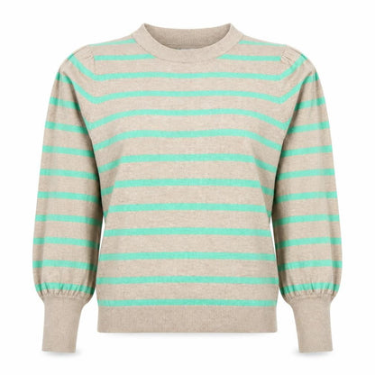 Kaffe Women Beige Striped Knit Pullover Jumper XS