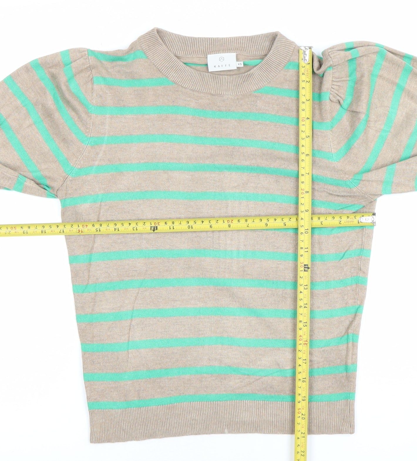 Kaffe Women Beige Striped Knit Pullover Jumper XS