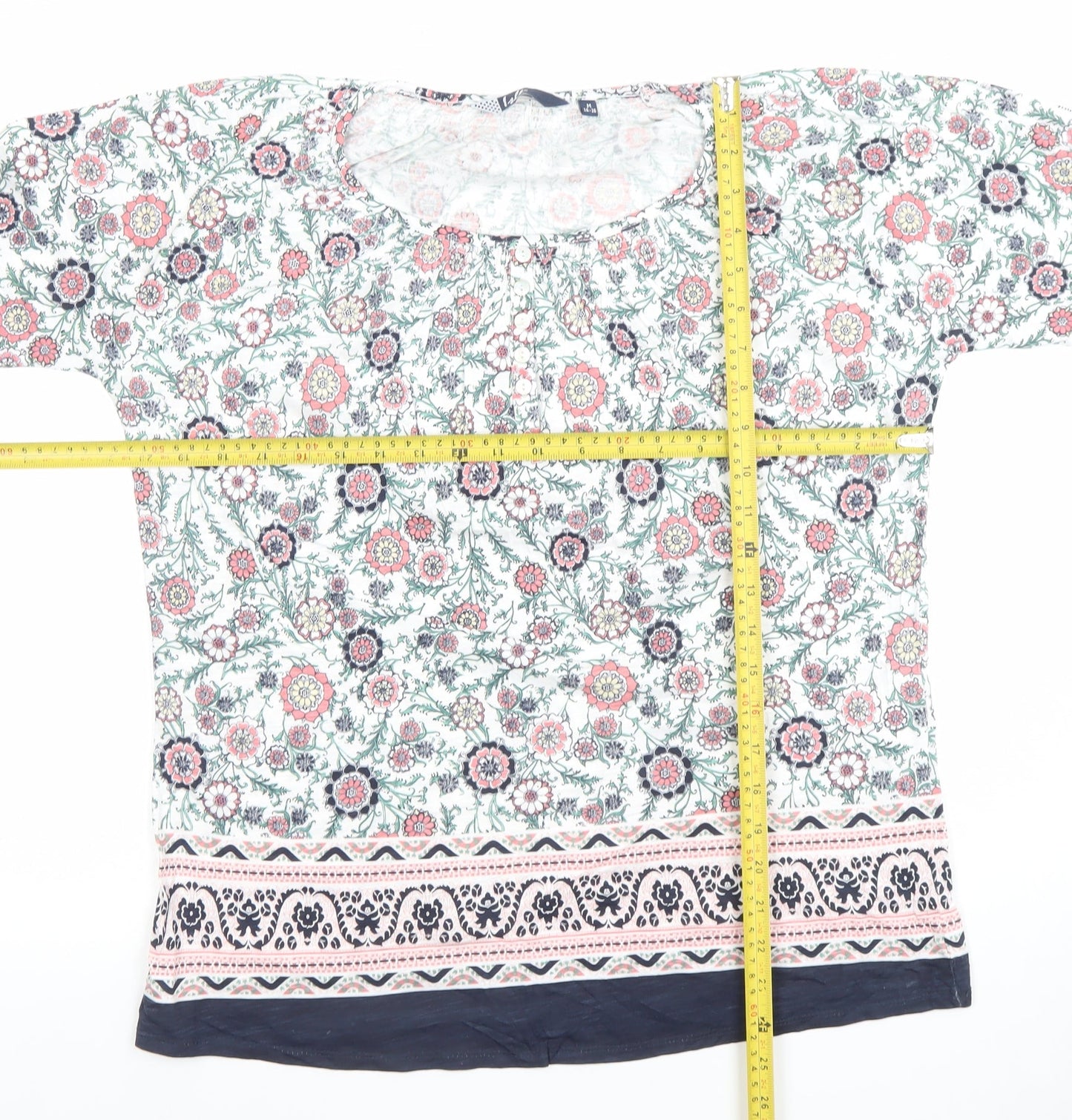 Isle Womens Multicoloured Floral Cotton Tunic Blouse Size 14