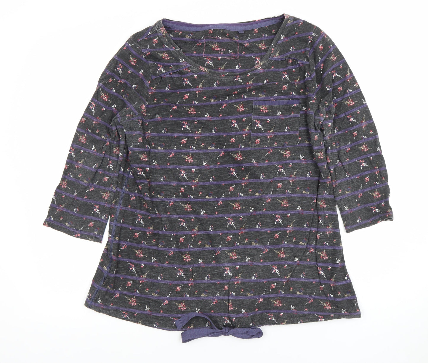 Next Women’s Grey Floral Striped Tunic Top Size 14 Cotton 3/4 Sleeve