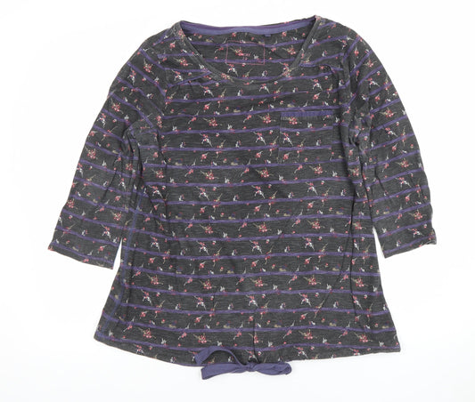 Next Women’s Grey Floral Striped Tunic Top Size 14 Cotton 3/4 Sleeve