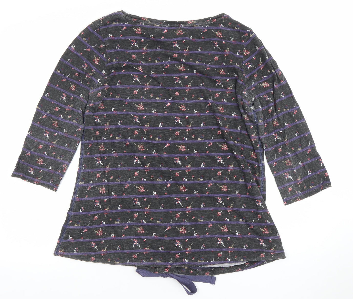 Next Women’s Grey Floral Striped Tunic Top Size 14 Cotton 3/4 Sleeve