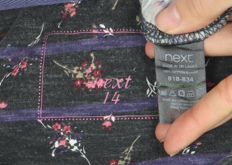 Next Women’s Grey Floral Striped Tunic Top Size 14 Cotton 3/4 Sleeve