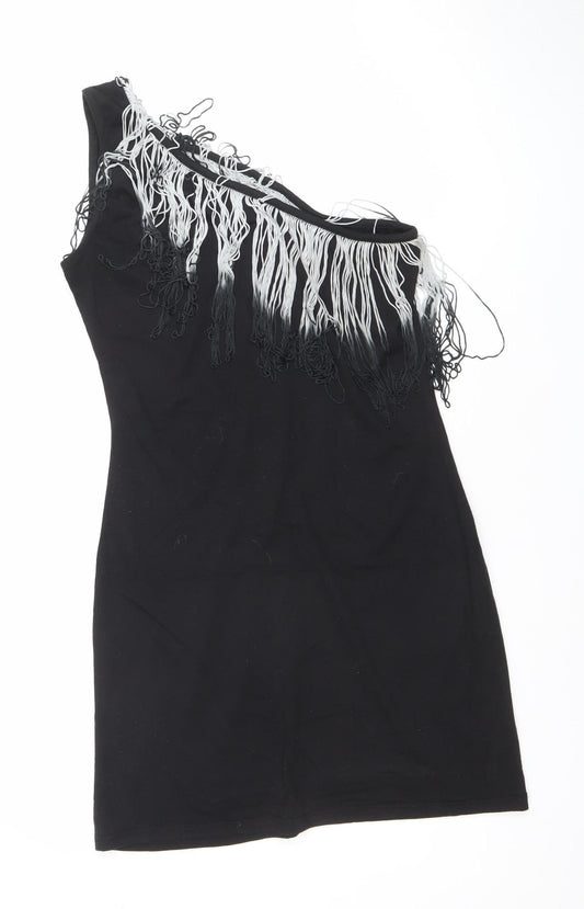 Lipsy Women’s Black Size 12 One Shoulder Fringe Bodycon Party Dress