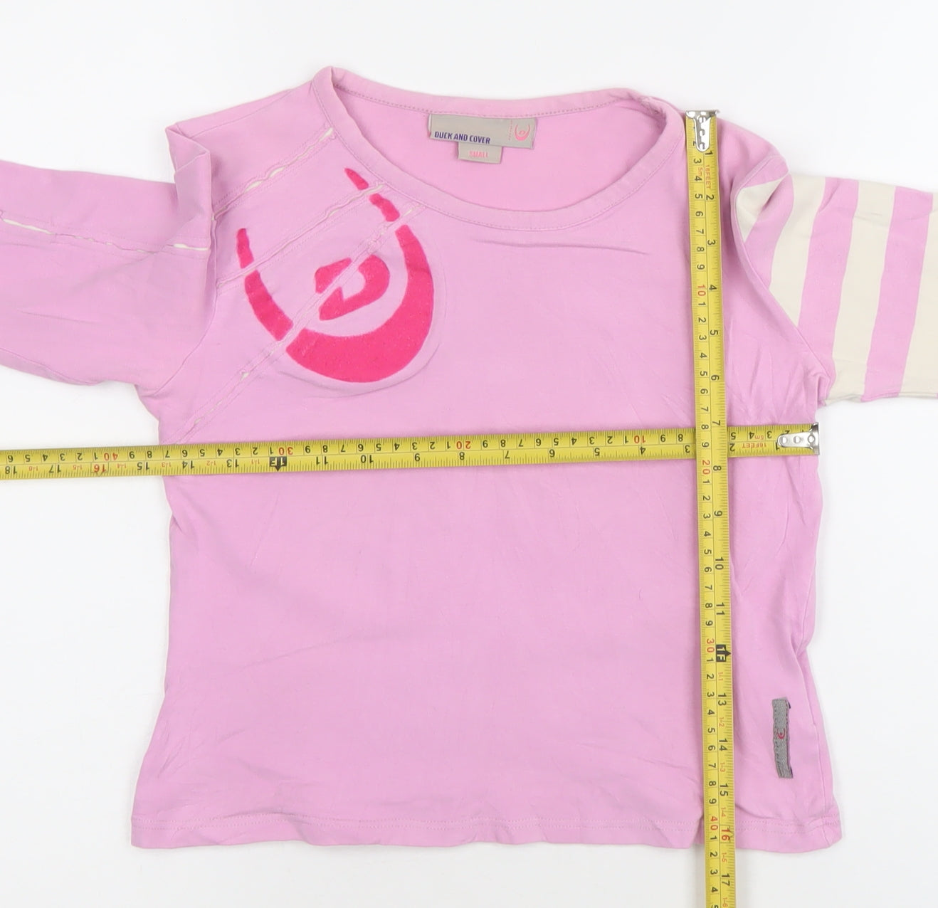 Duck and Cover Girls Pink Striped Long Sleeve Stretch Cotton T-Shirt Small