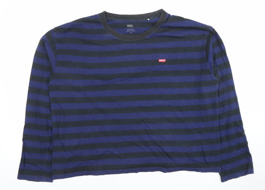 Levi's Women's Blue Black Striped Long Sleeve Cotton T-Shirt L