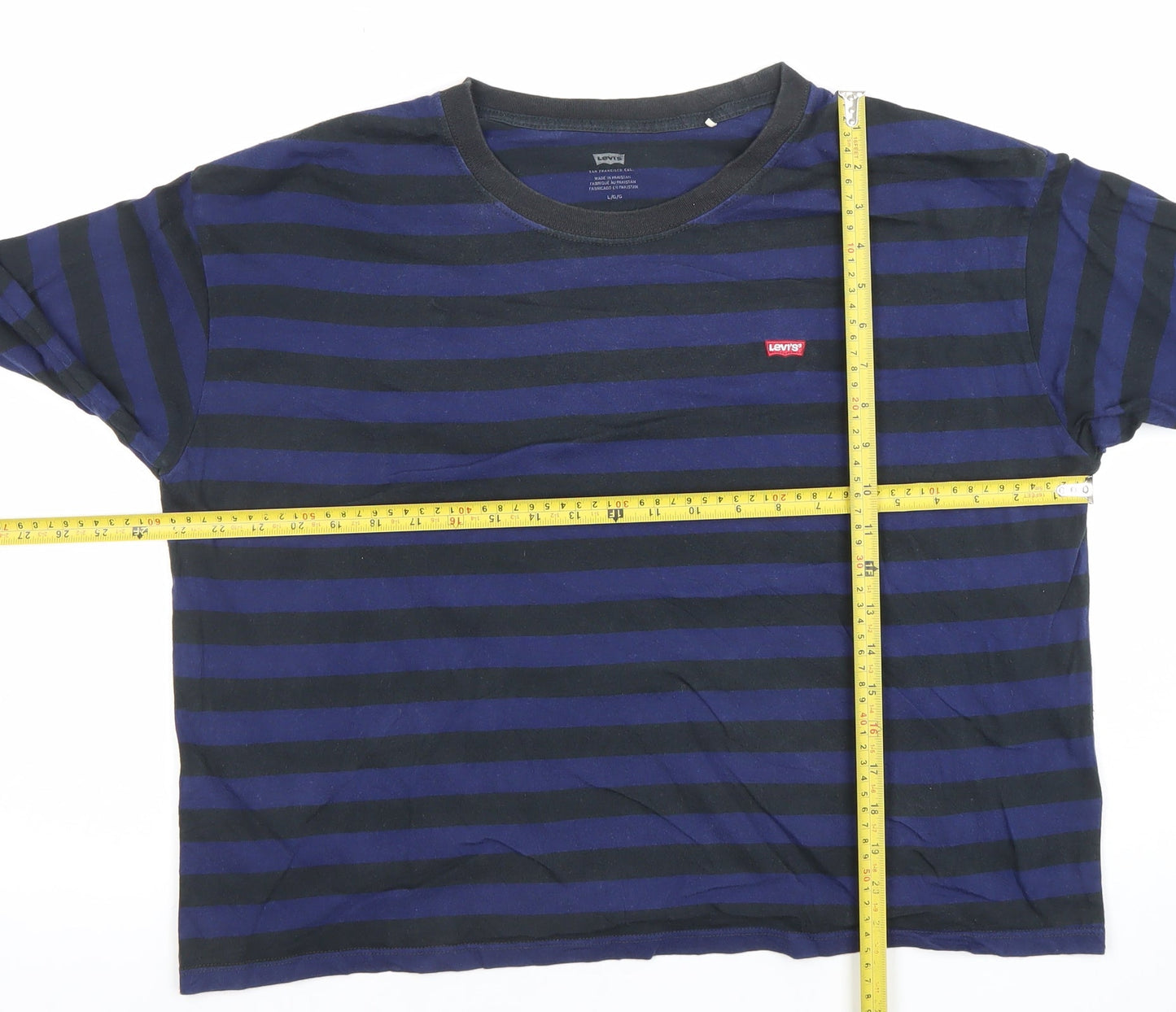 Levi's Women's Blue Black Striped Long Sleeve Cotton T-Shirt L