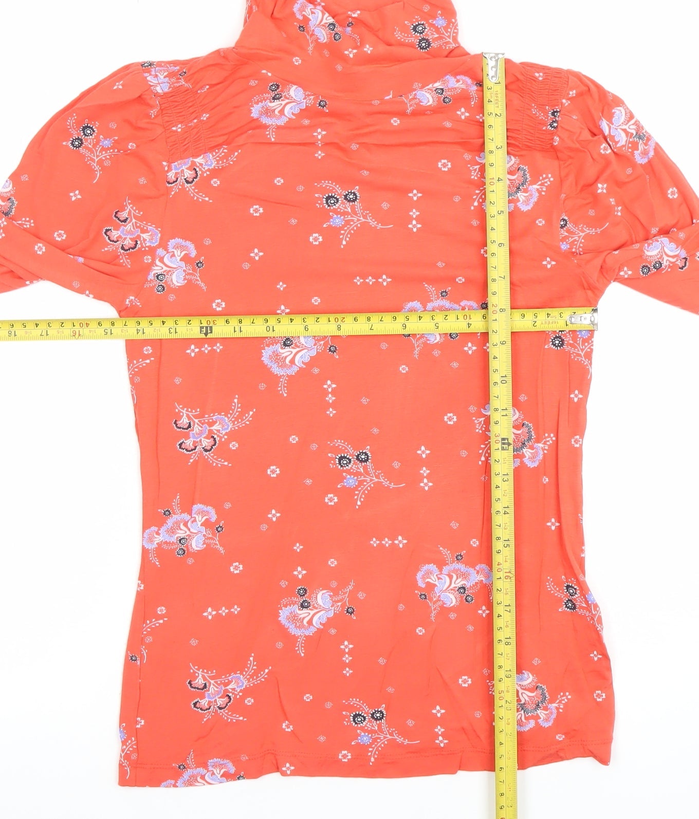 Per Una Women’s Orange Floral Roll Neck Long Sleeve Blouse Size 8
