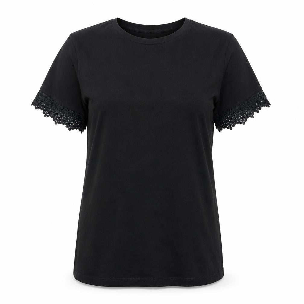 JD Williams Women’s Black Lace Sleeve Jersey T-Shirt Size 14