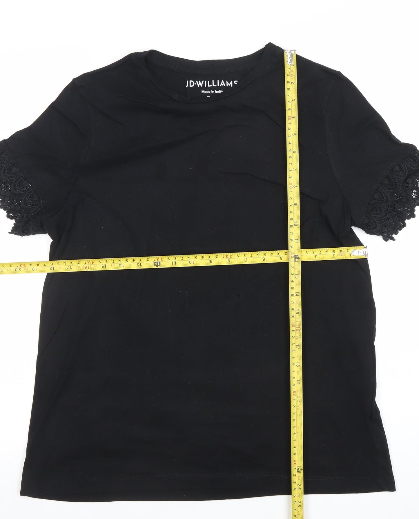 JD Williams Women’s Black Lace Sleeve Jersey T-Shirt Size 14