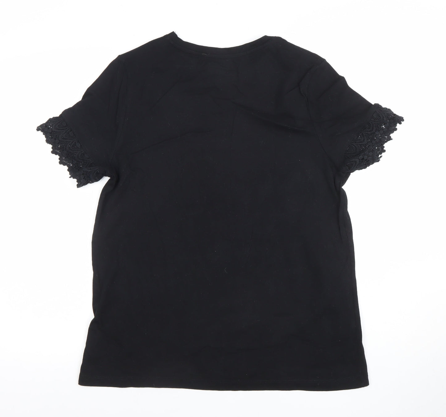 JD Williams Women’s Black Lace Sleeve Jersey T-Shirt Size 14