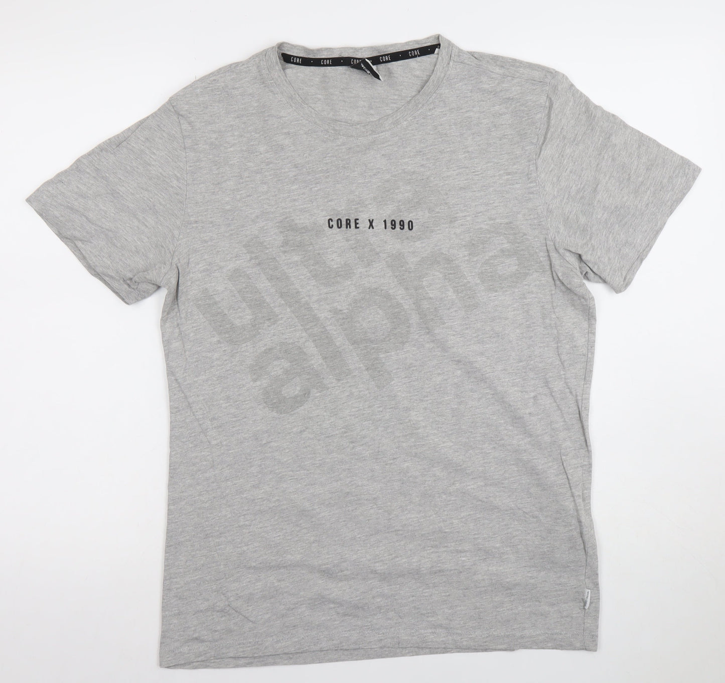 Jack & Jones Men's Grey Small Crew Neck Graphic T-Shirt