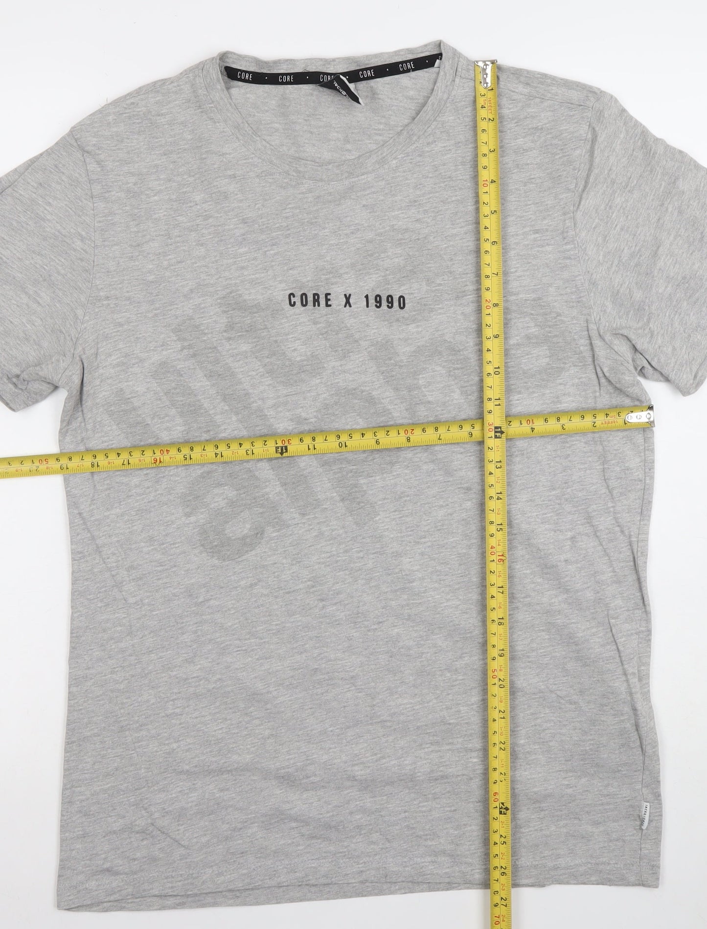 Jack & Jones Men's Grey Small Crew Neck Graphic T-Shirt