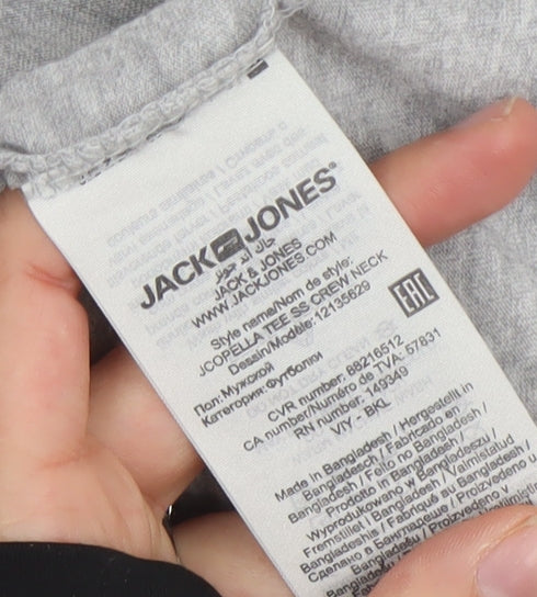 Jack & Jones Men's Grey Small Crew Neck Graphic T-Shirt