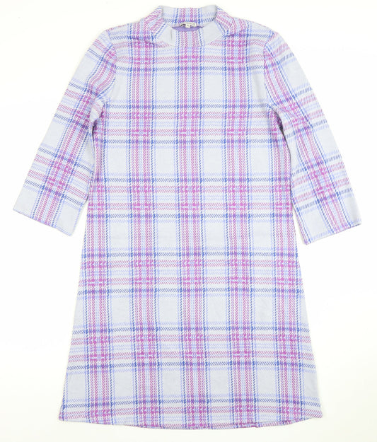 Kettlewell Women’s Purple Check Shift Dress M 3/4 Sleeve Cotton Stretch