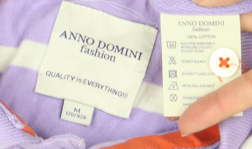 Anno Domini Men's Purple Striped Long Sleeve Polo Shirt M