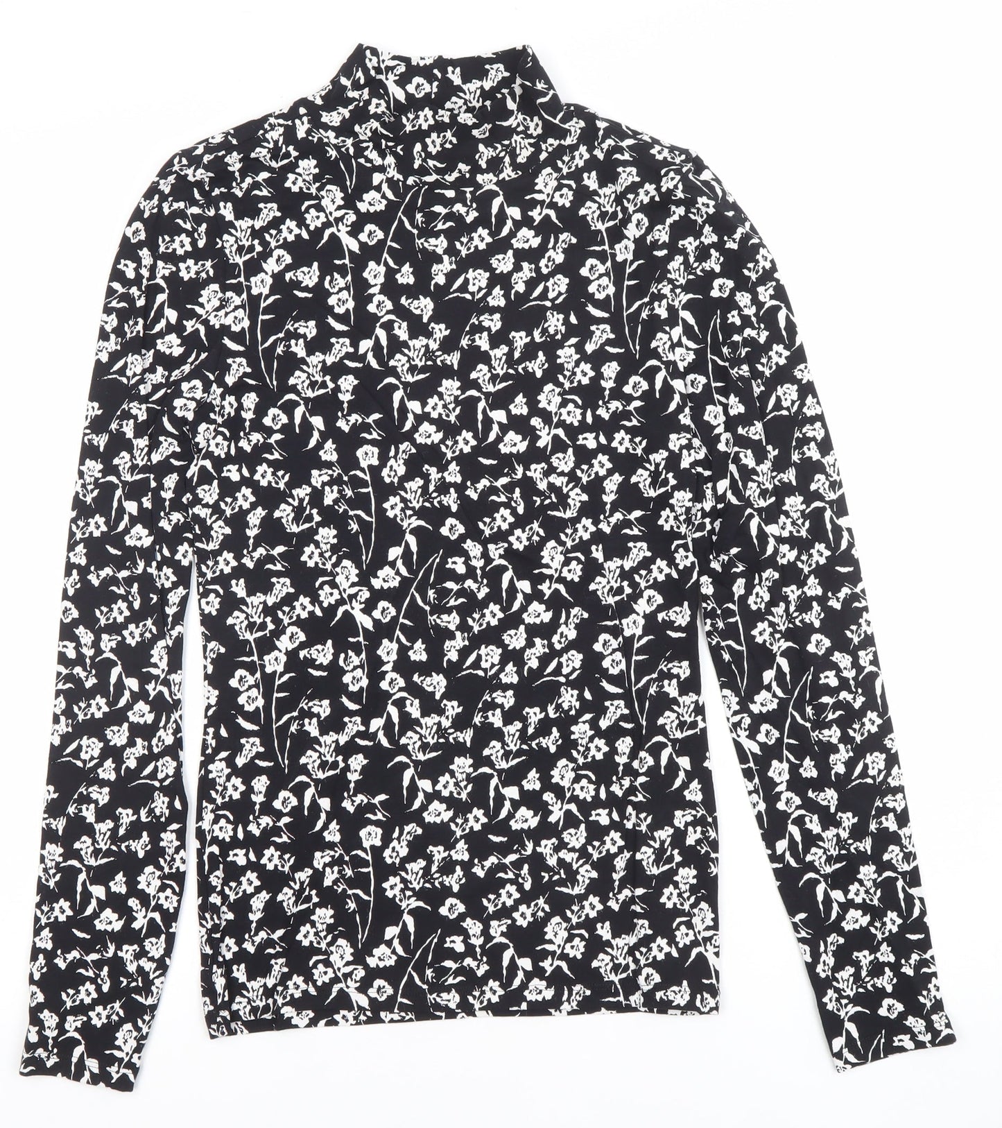 Marks and Spencer Women’s Black Floral Roll Neck Long Sleeve T-Shirt Size 6
