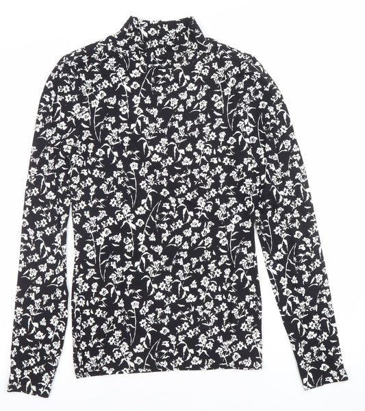 Marks and Spencer Women’s Black Floral Roll Neck Long Sleeve T-Shirt Size 6