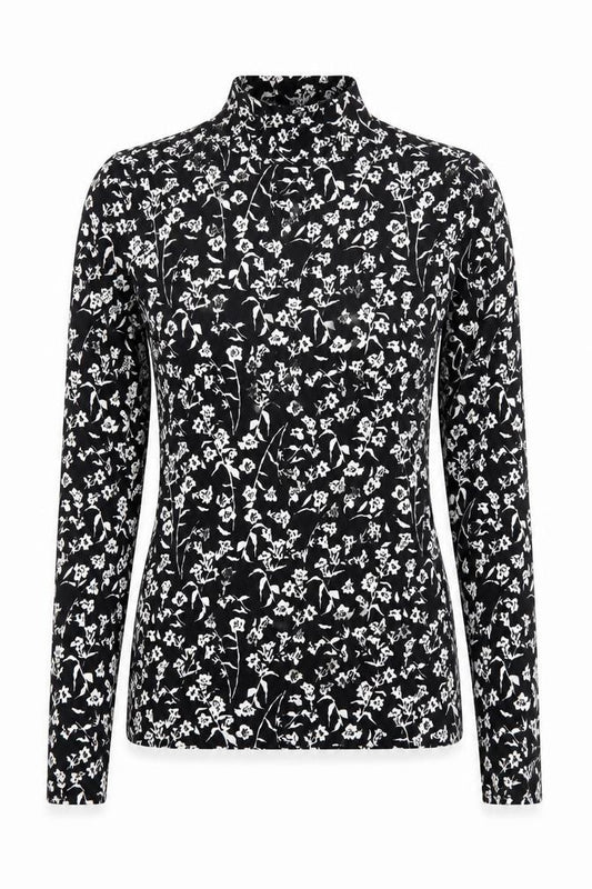 Marks and Spencer Women’s Black Floral Roll Neck Long Sleeve T-Shirt Size 6