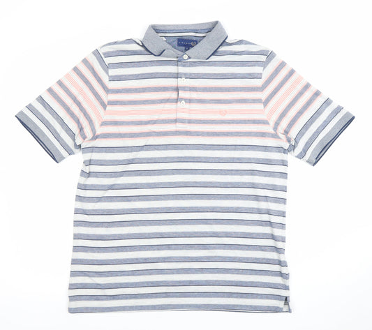 Lincoln Men's Blue Pink Striped Polo Shirt Size L Cotton Blend
