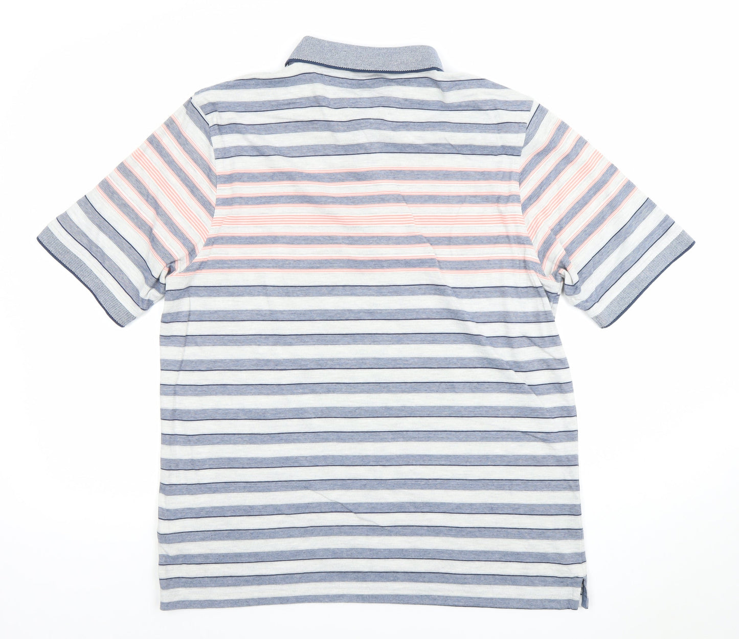 Lincoln Men's Blue Pink Striped Polo Shirt Size L Cotton Blend