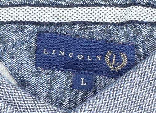 Lincoln Men's Blue Pink Striped Polo Shirt Size L Cotton Blend