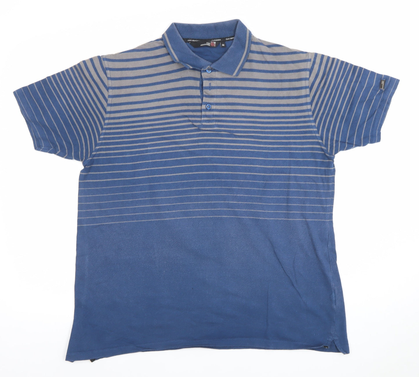 Colin Montgomerie Men's Blue Striped Cotton Polo Shirt M Golf Style