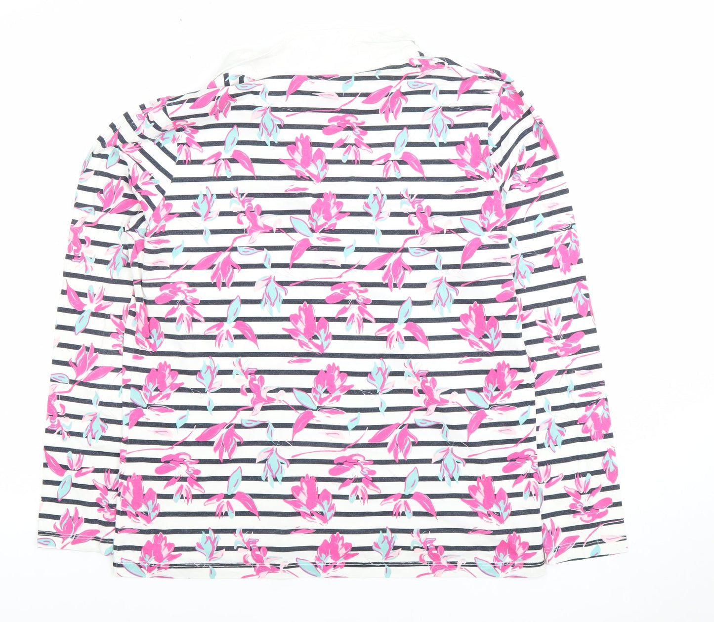 Damart Women's Multicoloured Floral Striped Cotton Polo Top M