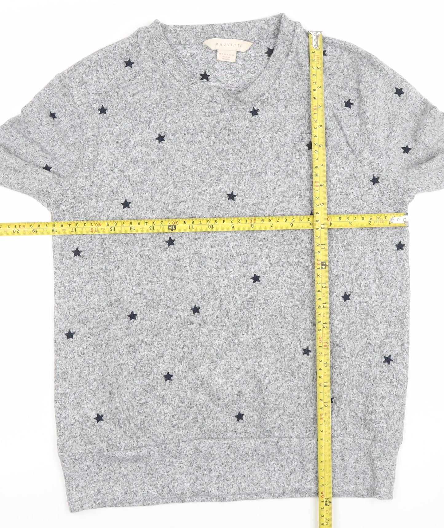 Mauvette Women's Grey Star Knit Jumper Size 8 Crew Neck Pullover