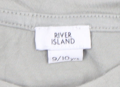 River Island Girls Green Glitter Logo T-Shirt 9-10 Years Regular Fit