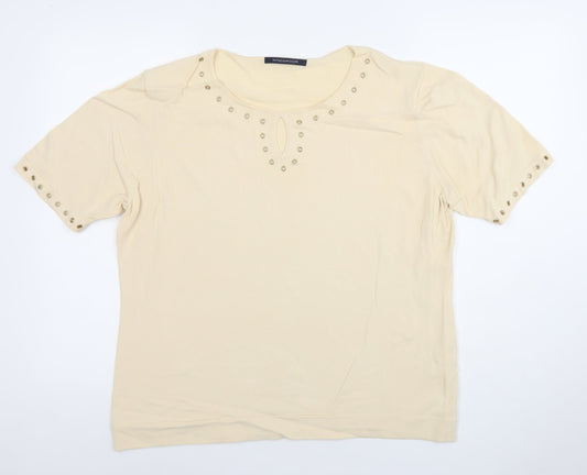 Windsmoor Women Beige Short Sleeve Button Detail Knit Top Size L