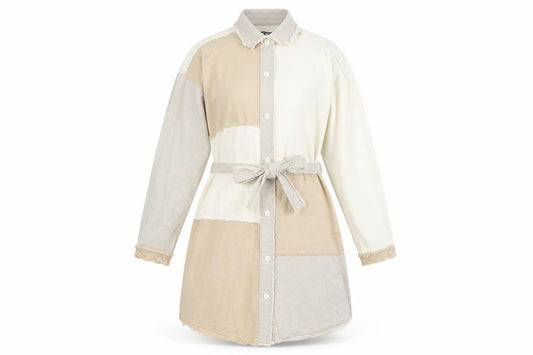 Missguided Women Beige Colourblock Belted Shirt Dress Size 14 Tall