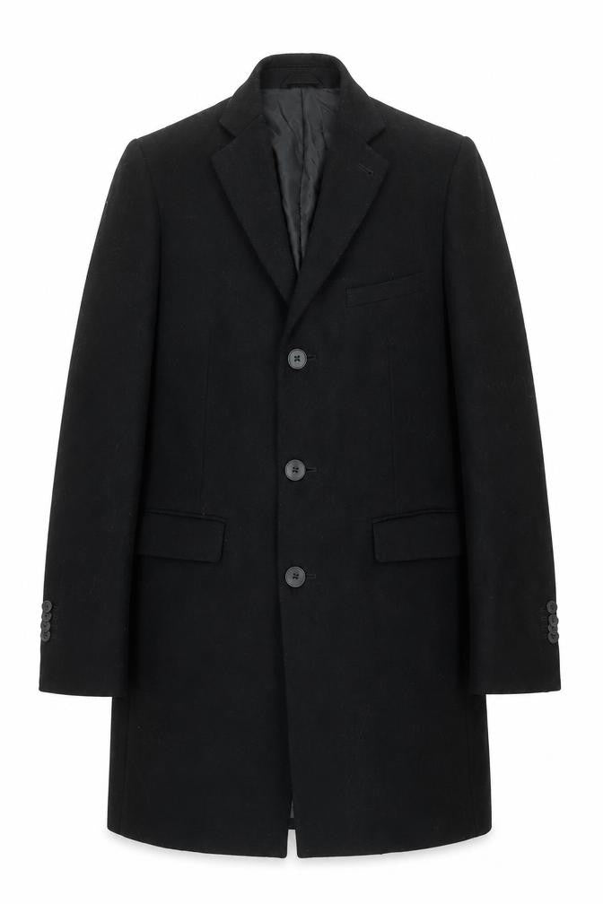Remus Uomo Men's Black Wool Blend 42in Classic Long Overcoat