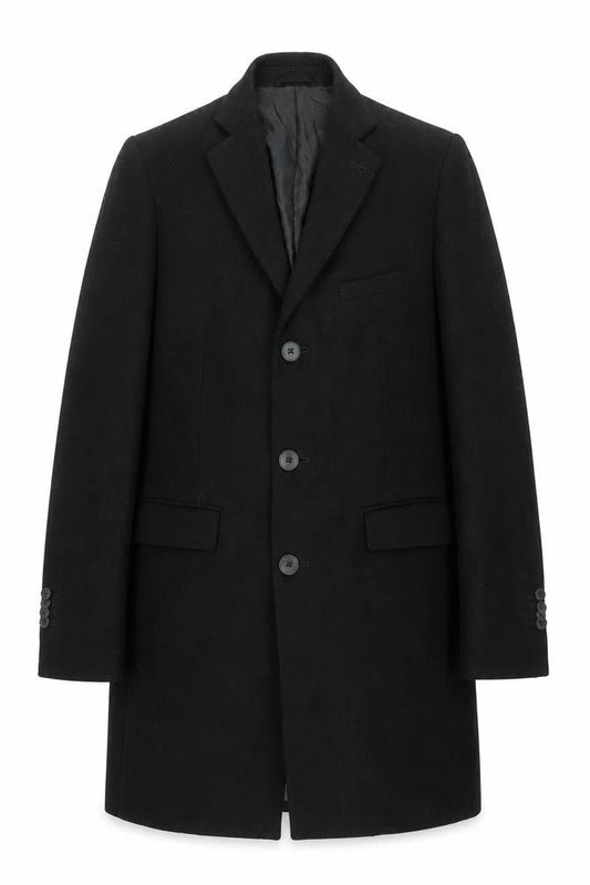 Remus Uomo Men's Black Wool Blend 42in Classic Long Overcoat