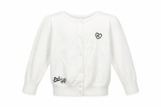 Polo Ralph Lauren Girls Ivory Cotton Cardigan 3 Years Button Front RL Heart Logo