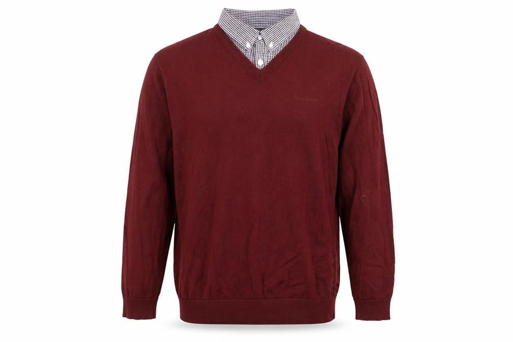 Pierre Cardin Men Red V-Neck Cotton Pullover Jumper Size L