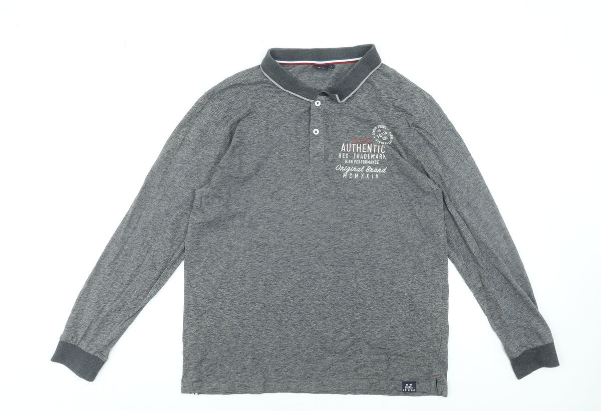 FQ1924 Men's Grey Long Sleeve Cotton Blend Polo Shirt Size L