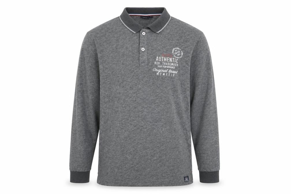 FQ1924 Men's Grey Long Sleeve Cotton Blend Polo Shirt Size L