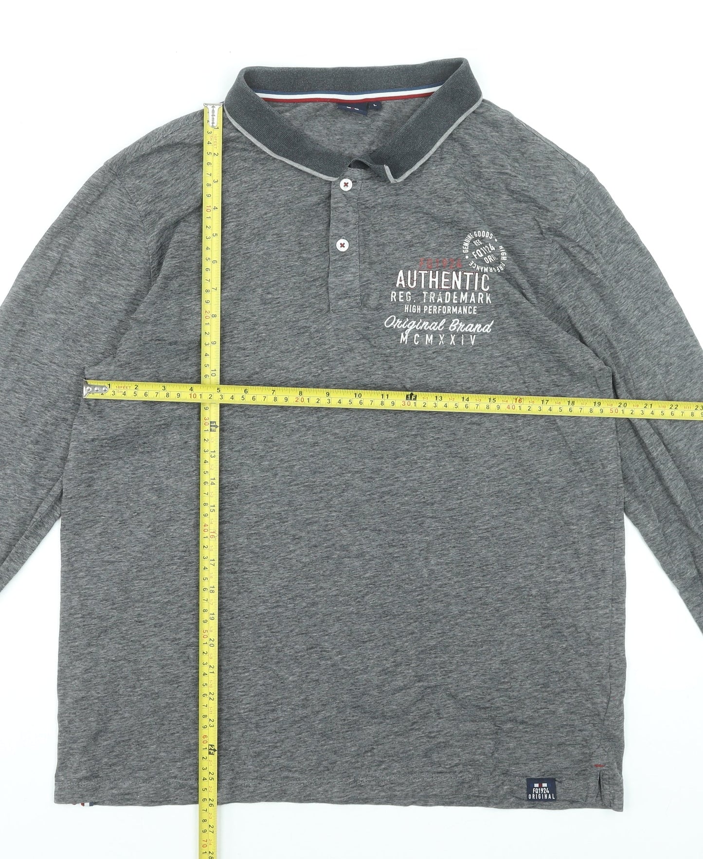 FQ1924 Men's Grey Long Sleeve Cotton Blend Polo Shirt Size L