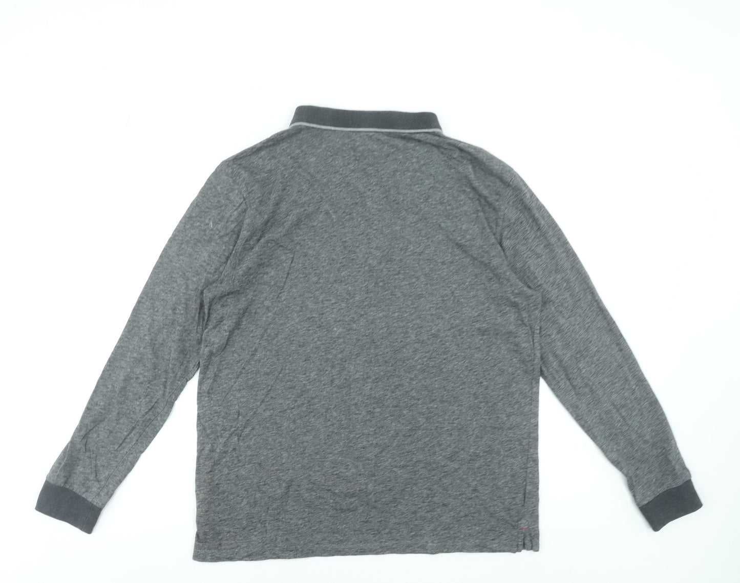 FQ1924 Men's Grey Long Sleeve Cotton Blend Polo Shirt Size L