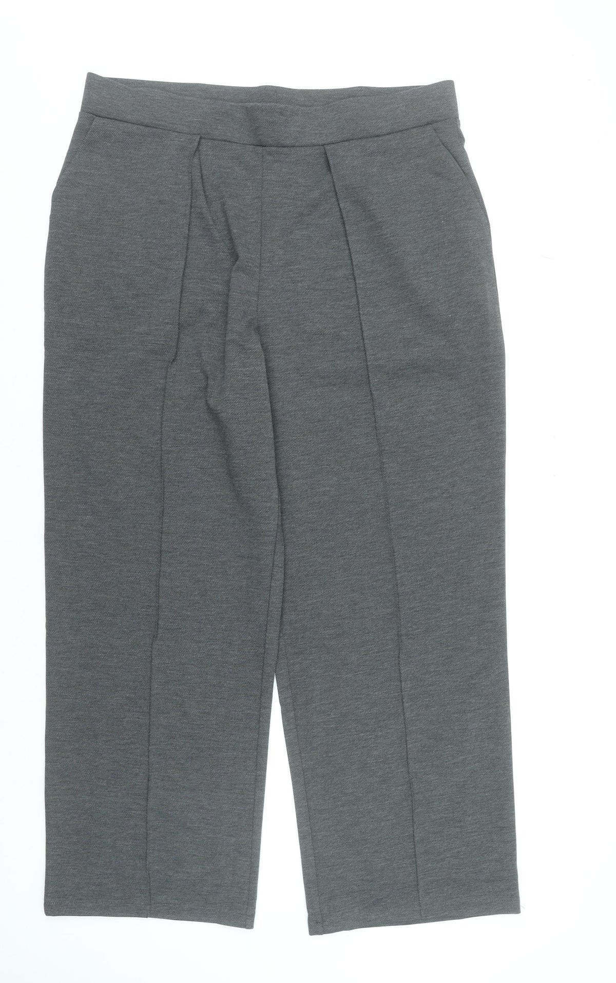 Women's Grey Cropped Trousers XL Elastic Waist Stretch Knit