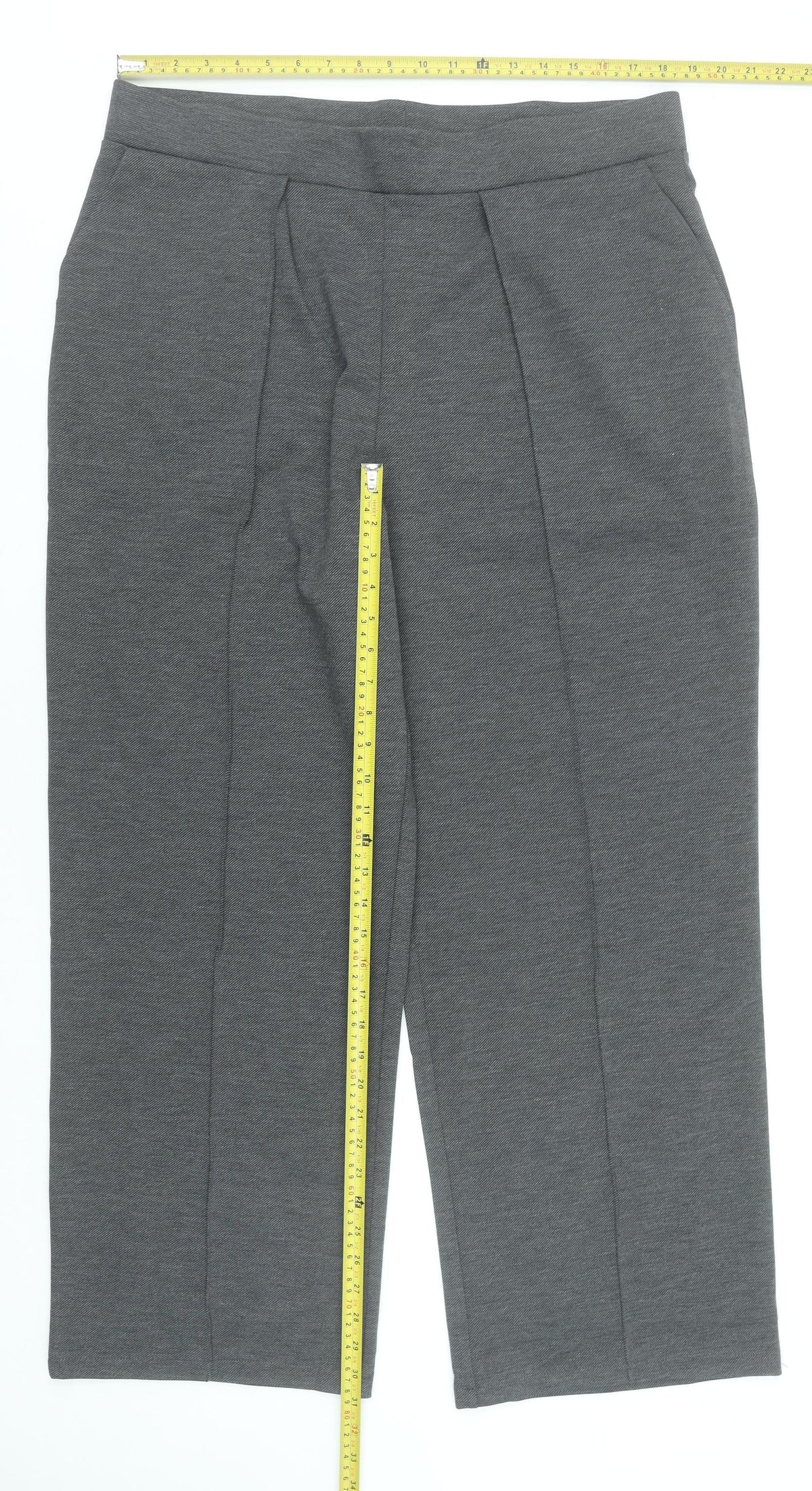 Women's Grey Cropped Trousers XL Elastic Waist Stretch Knit