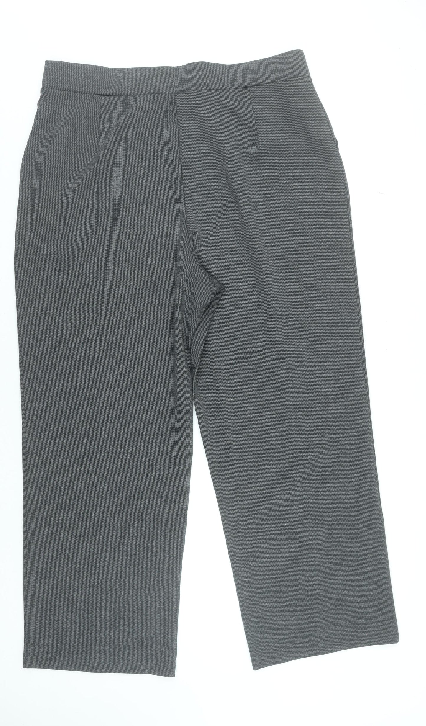 Women's Grey Cropped Trousers XL Elastic Waist Stretch Knit