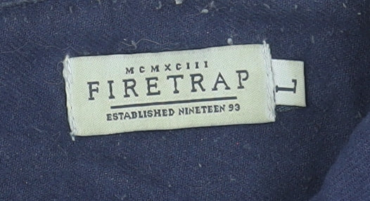 Firetrap Men Blue Cotton Long Sleeve Button-Up Shirt L