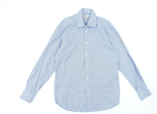 Moss Bros Savoy Taylors Guild Blue Check Regular Fit Men's 15.5in Cotton Formal Shirt