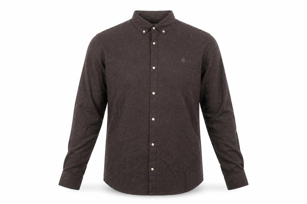 Jack & Jones Men's Brown Cotton Long Sleeve Button-Up Shirt M