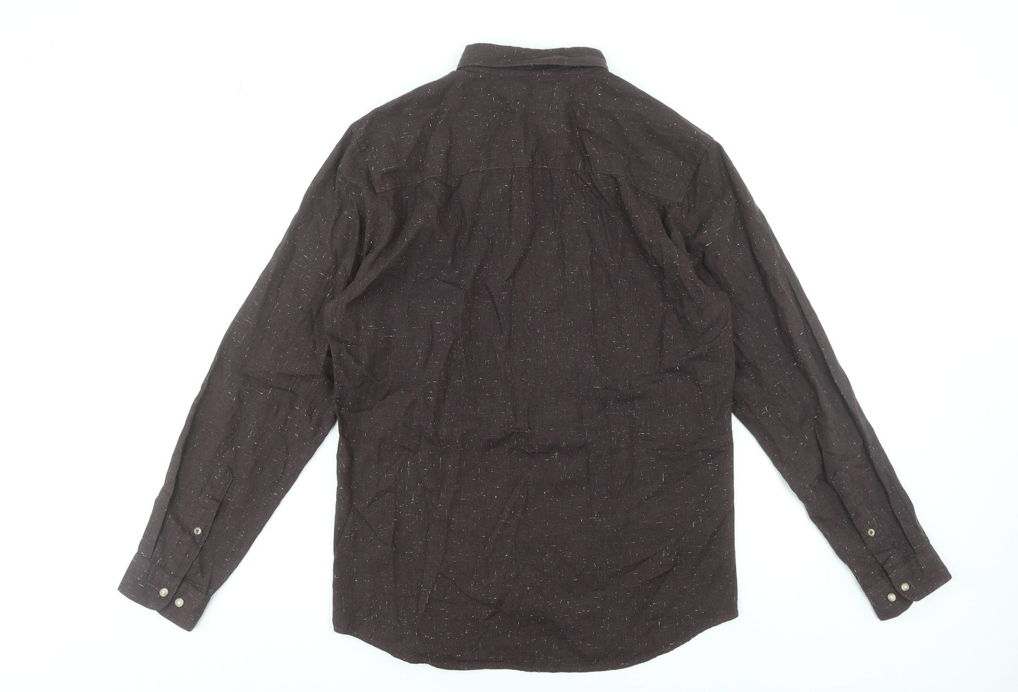 Jack & Jones Men's Brown Cotton Long Sleeve Button-Up Shirt M